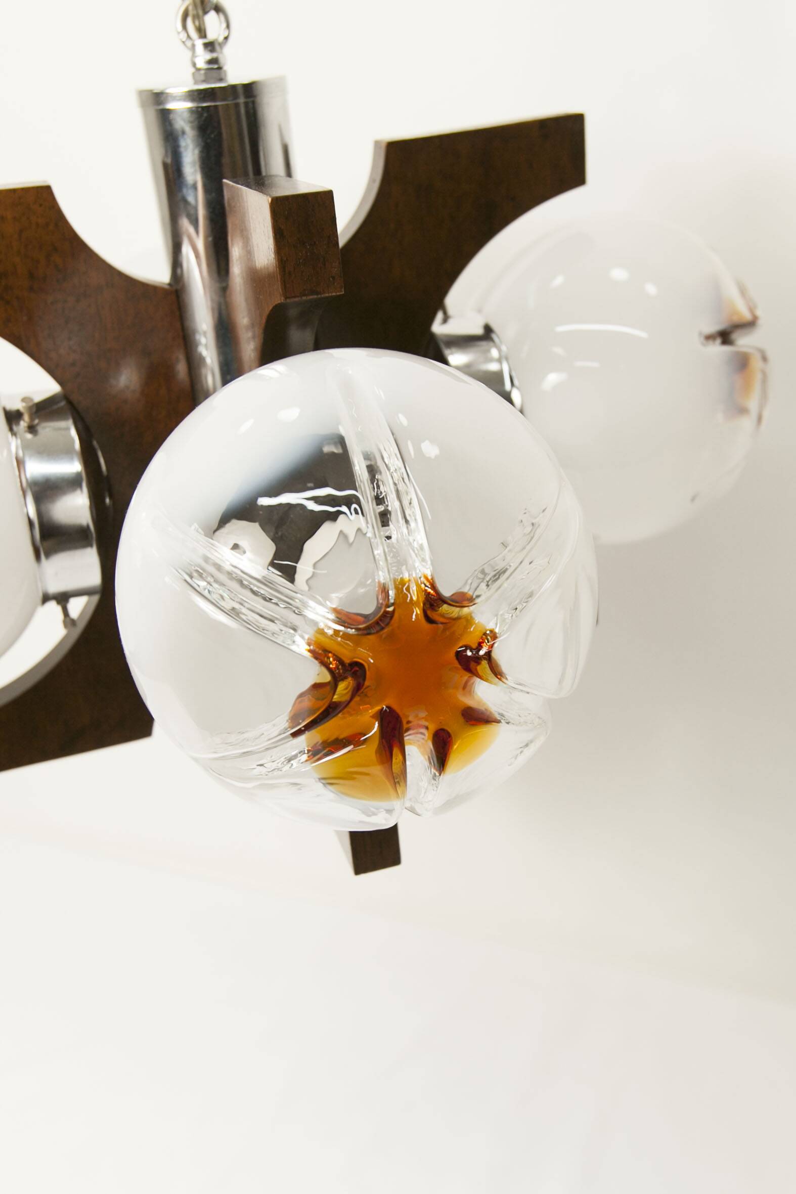 Mazzega Murano chandelier with 4 balls and teak, 1960
