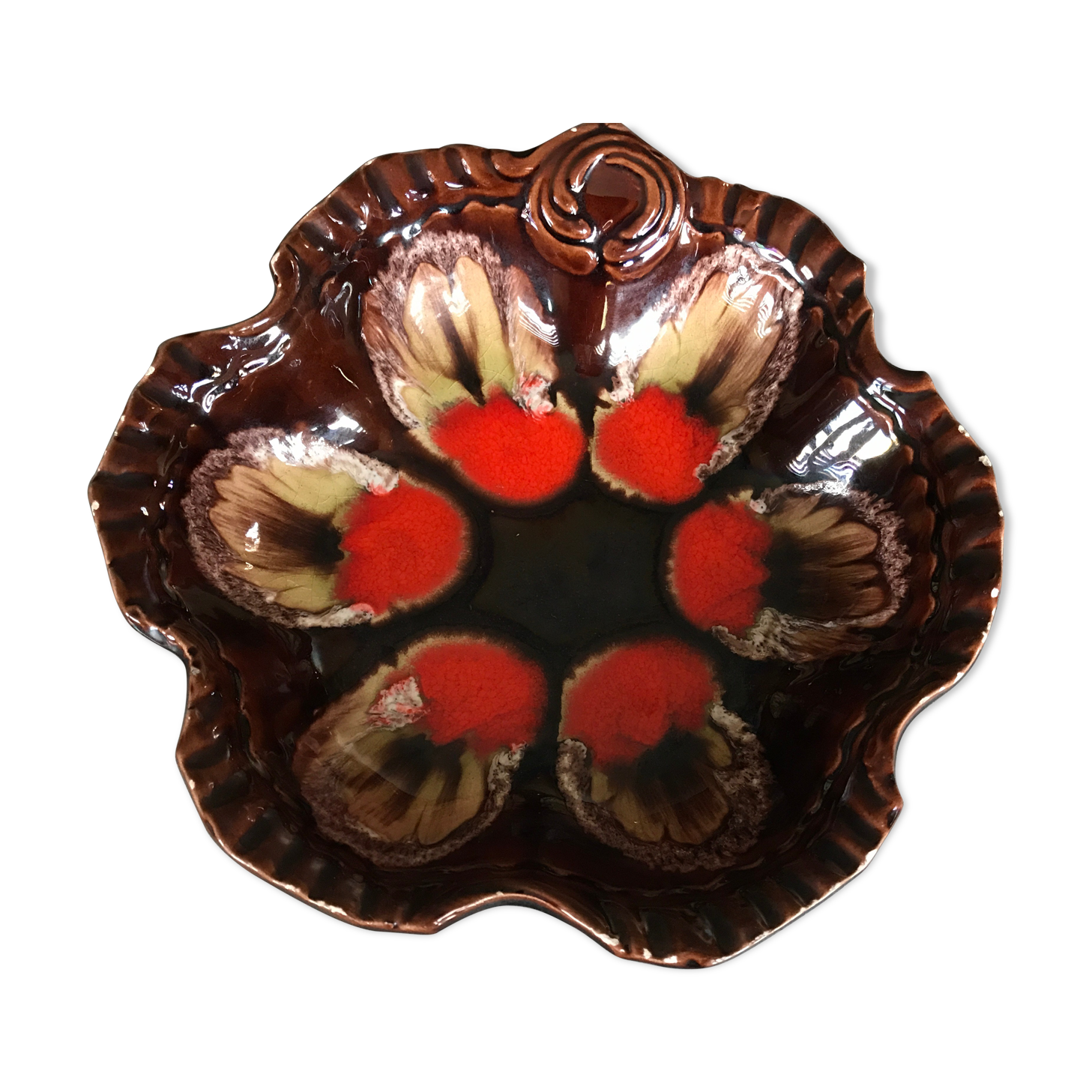Vintage flat fruit cut in polychrome ceramic from vallauris