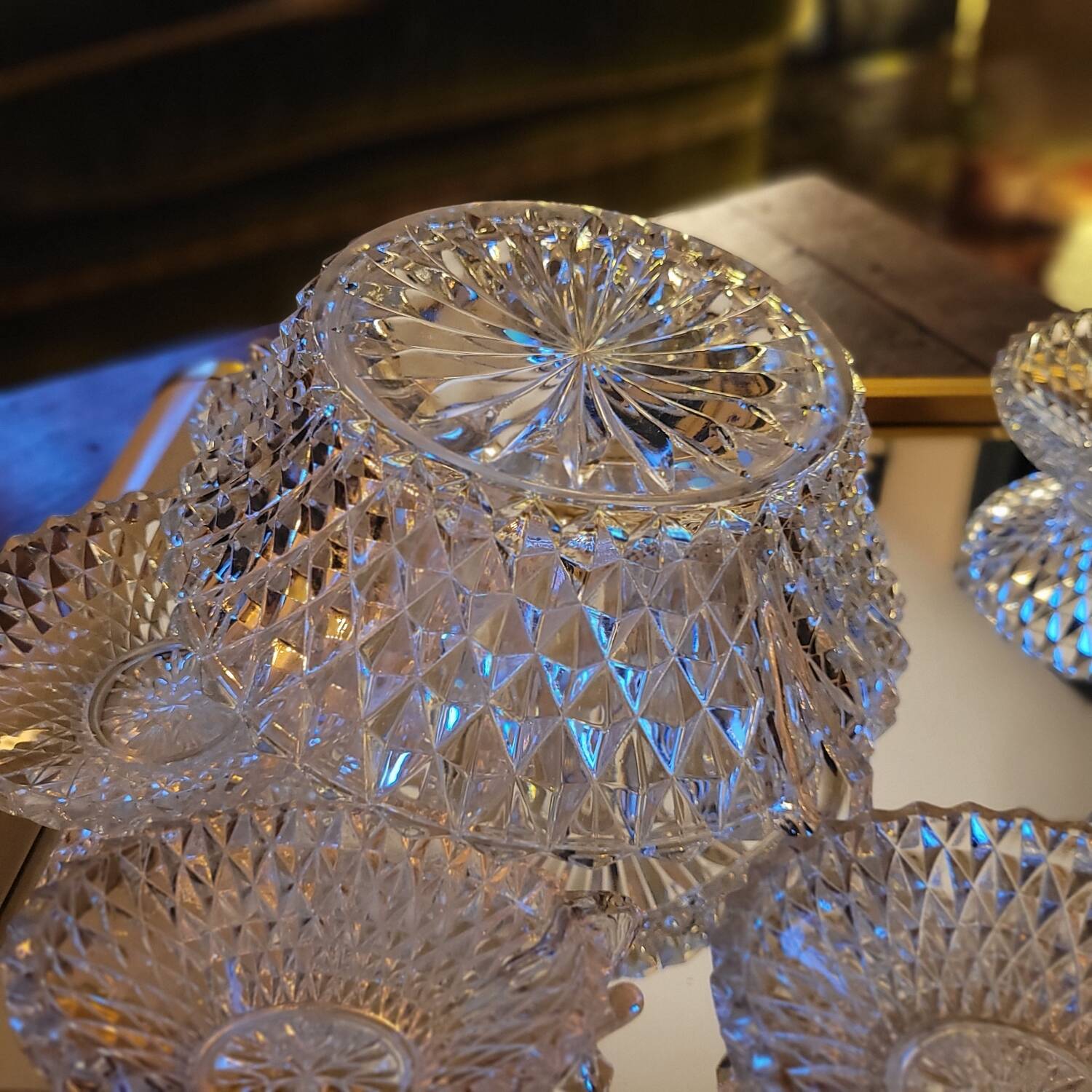 Cut Glass Dessert/Punch Bowls - Diamond Style