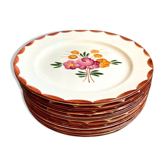 10 hand-painted Longchamp dessert plates, service "Agen" 1950s'