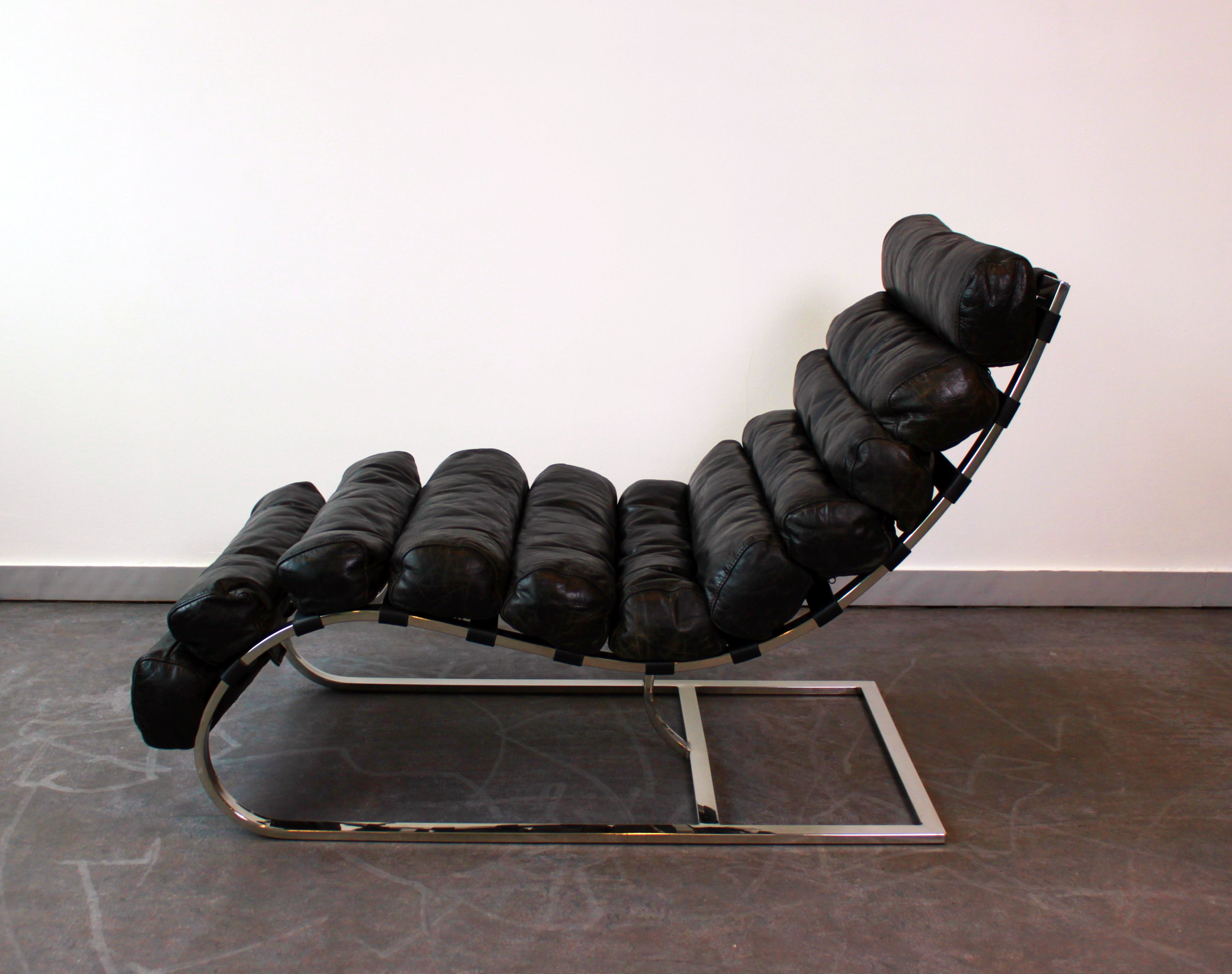 Metal and leather long chair 1970