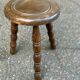 2 tripod stools in turned solid wood, Charles Dudouyt style, 1960.