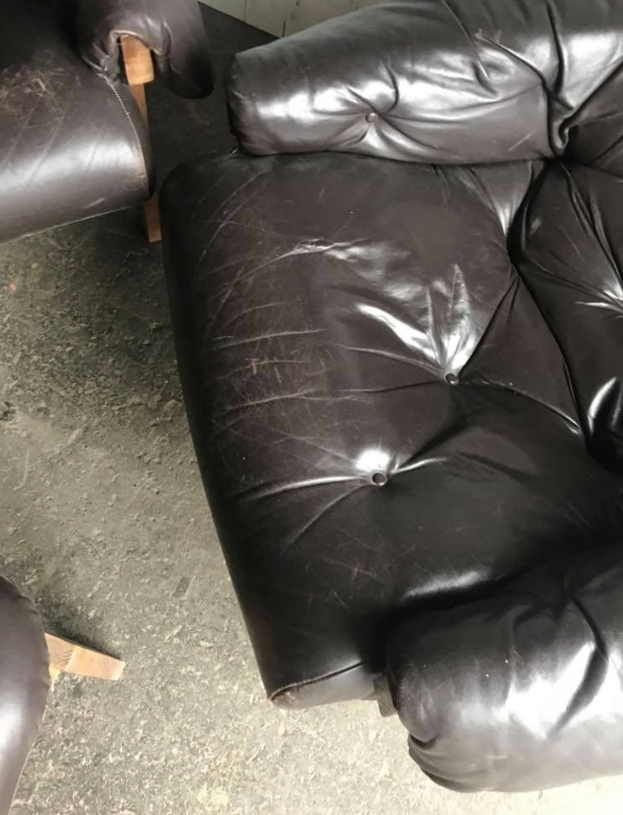 Mid-Century Brown Tufted Leather Armchairs & Ottoman in the Style of Percival Lafer, 1960s, Set of 3