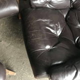 Mid-Century Brown Tufted Leather Armchairs & Ottoman in the Style of Percival Lafer, 1960s, Set of 3