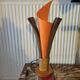 Vintage flame table lamp in palm wood, 1980s