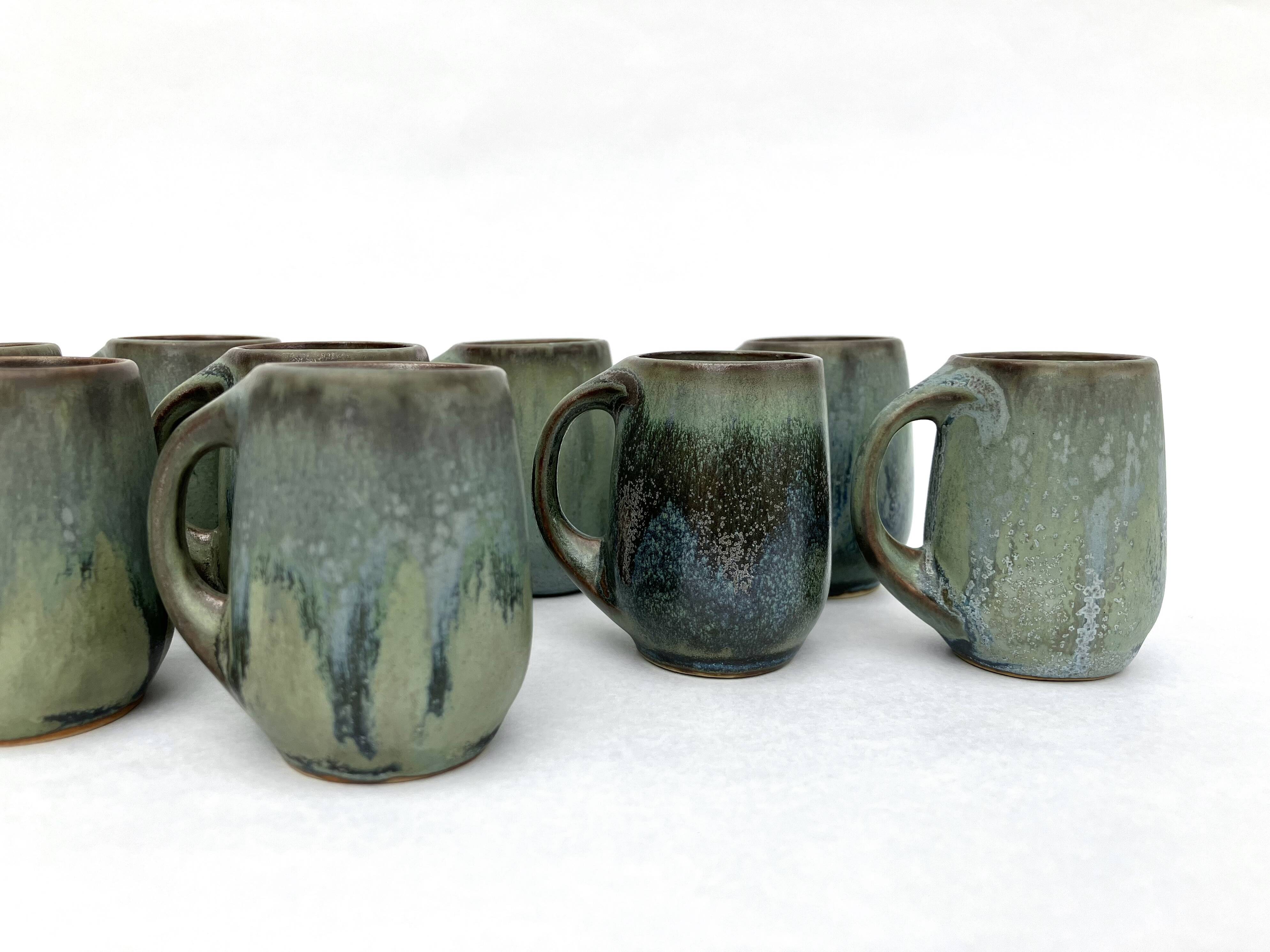 9 small denbac ceramic/flamed stoneware cups/glasses/mugs/liquor mugs • art deco • 1930