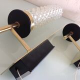 Pair of brass and glass wall lamps tube / vintage 60s-70s