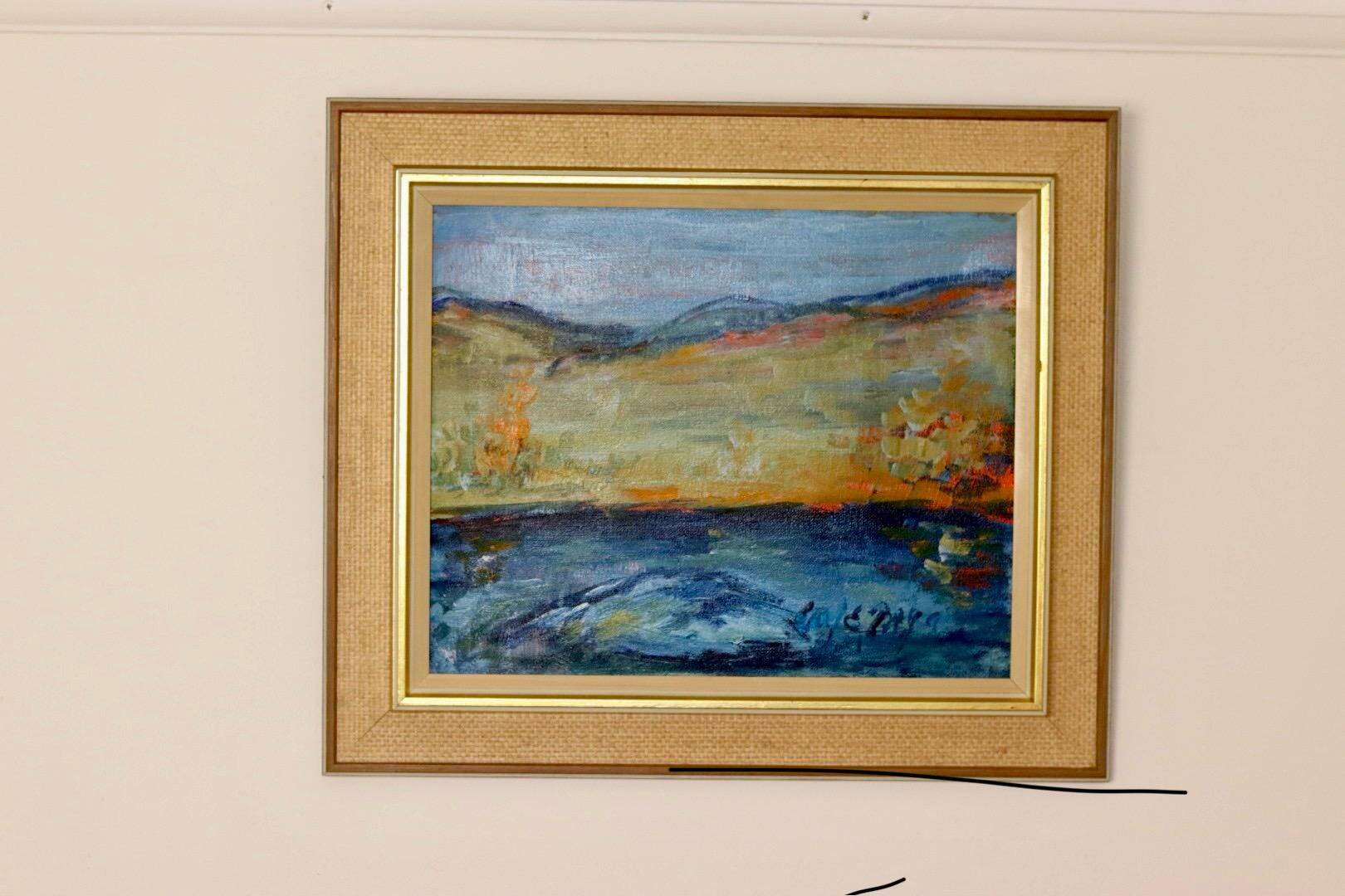Mid-century oil painting on canvas "Landscape" - Vintage and printed