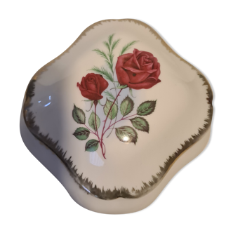 Limoges porcelain candy box with rose decor