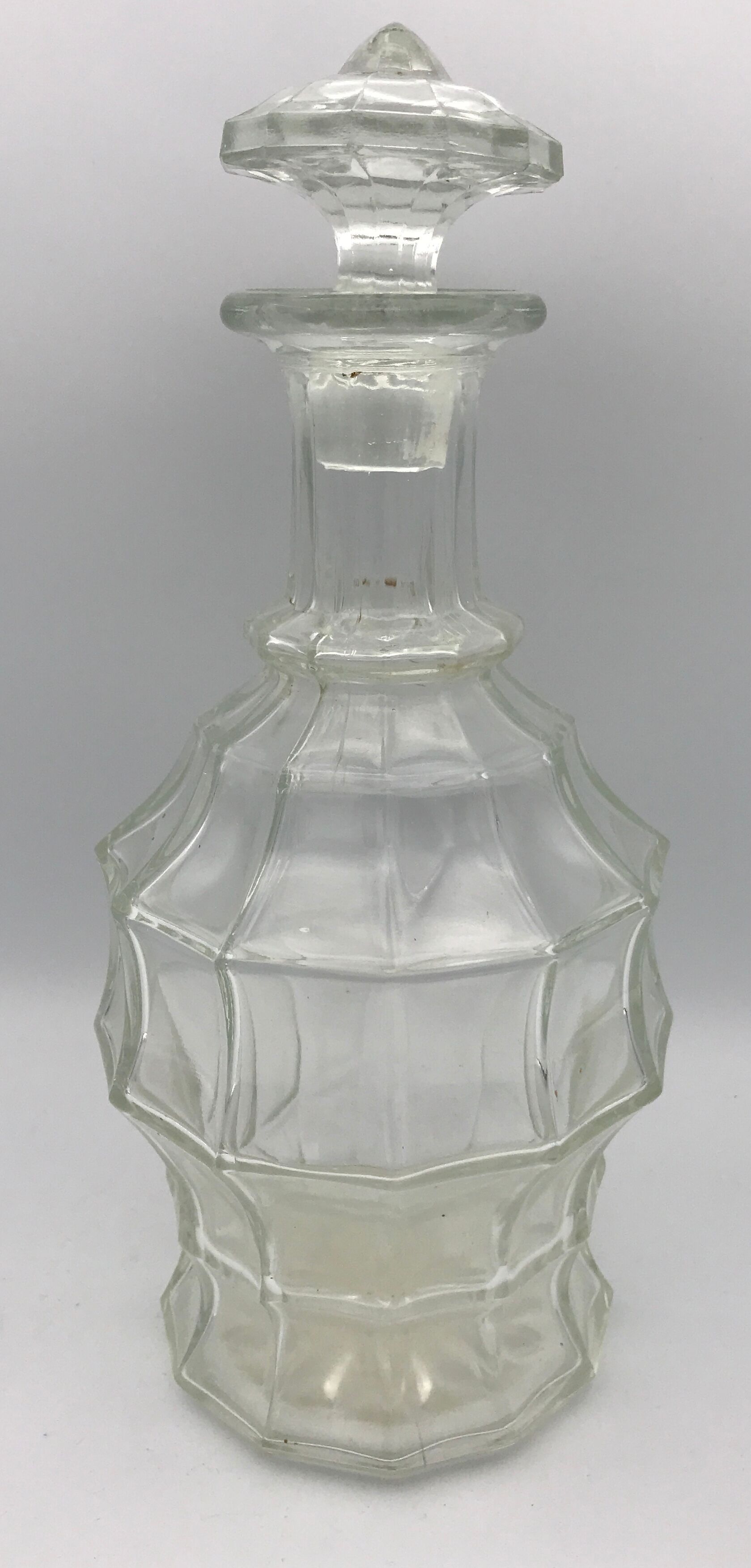 Old faceted glass liqueur carafe and stopper - 27 cm