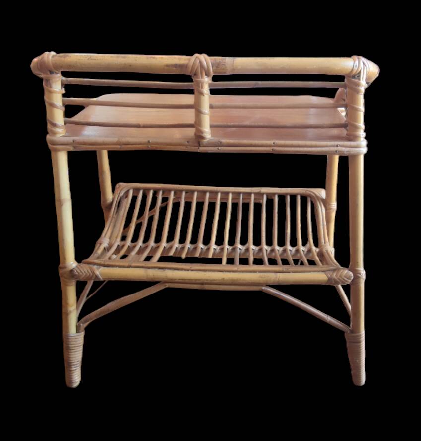 Petit meuble table d appoint vintage en rotin