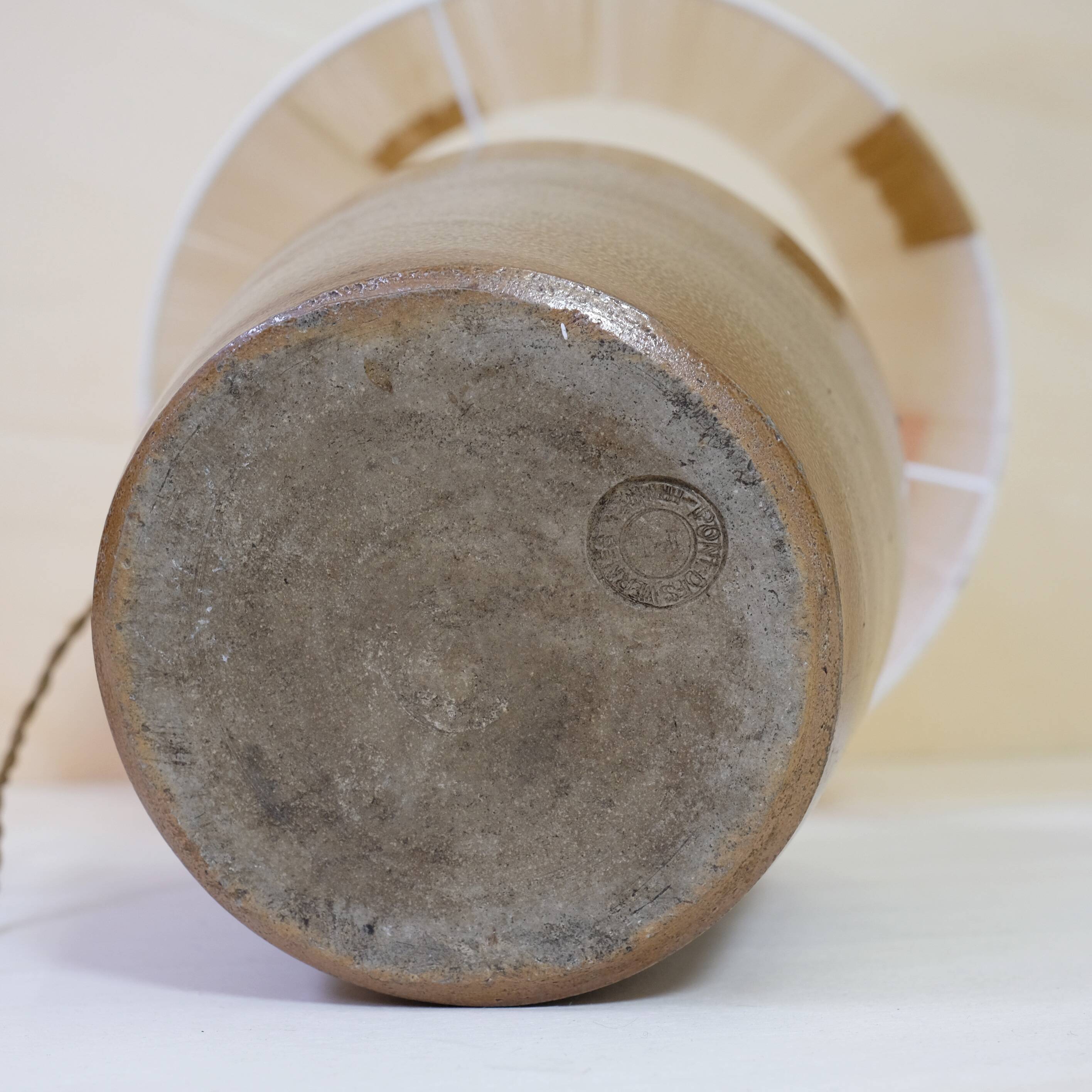 Sandstone lamp base and cotton thread lampshade, 1970s.