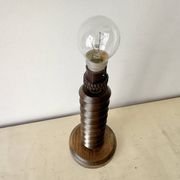 Pied de lampe rustique en bois tourné années 50, luminaire rustique vintage