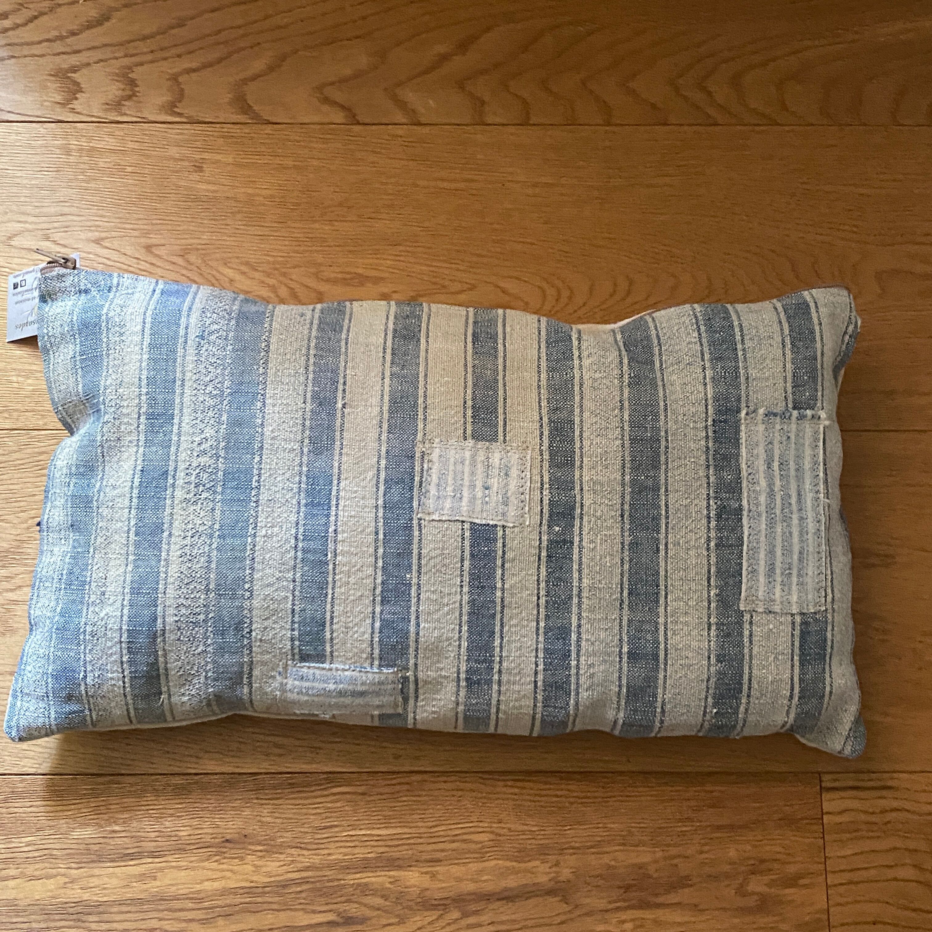 Pair of antique kilim style canvas cushions woven, patched and hand embroidered