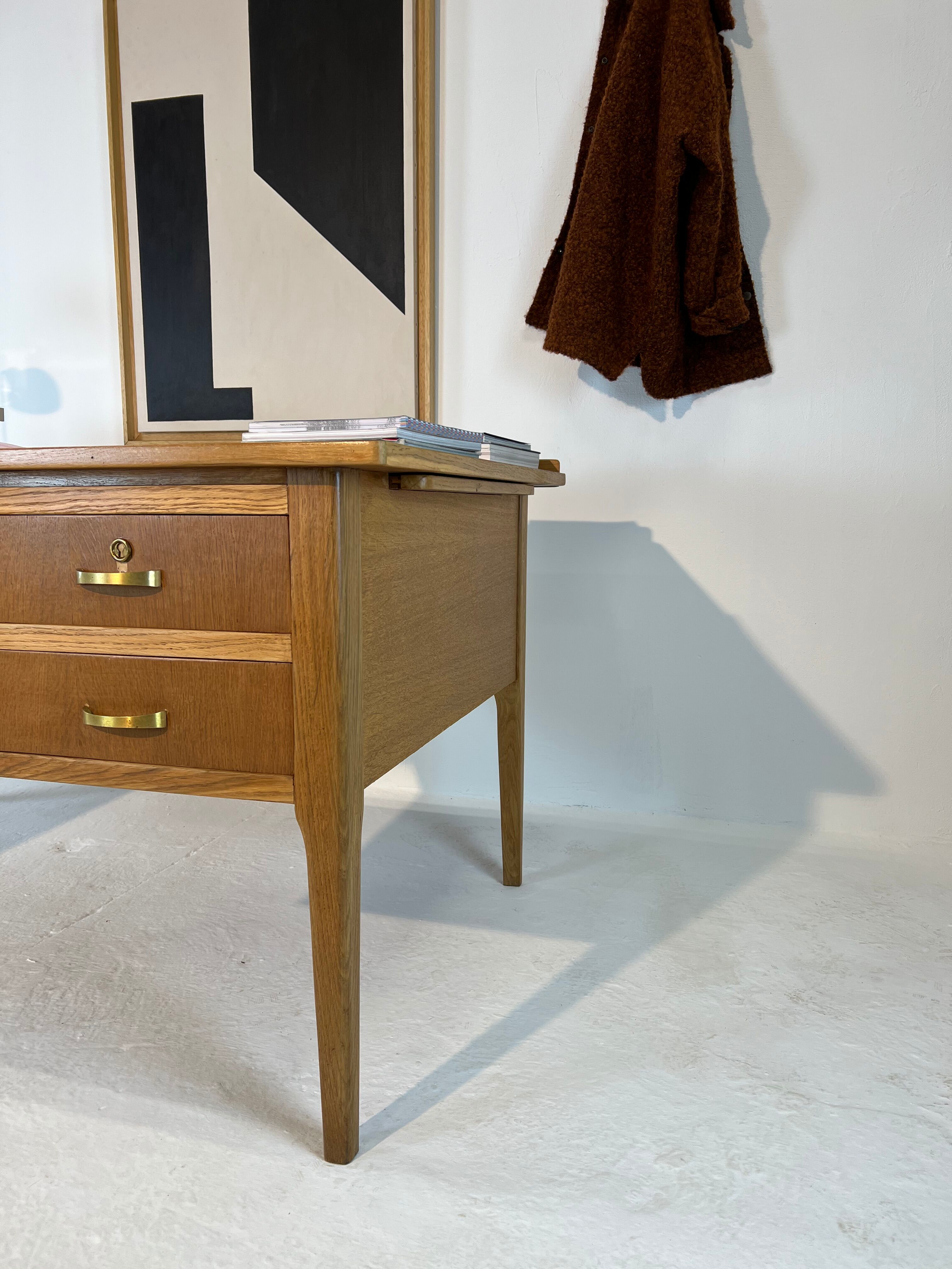 Two-sided oak desk, 50s