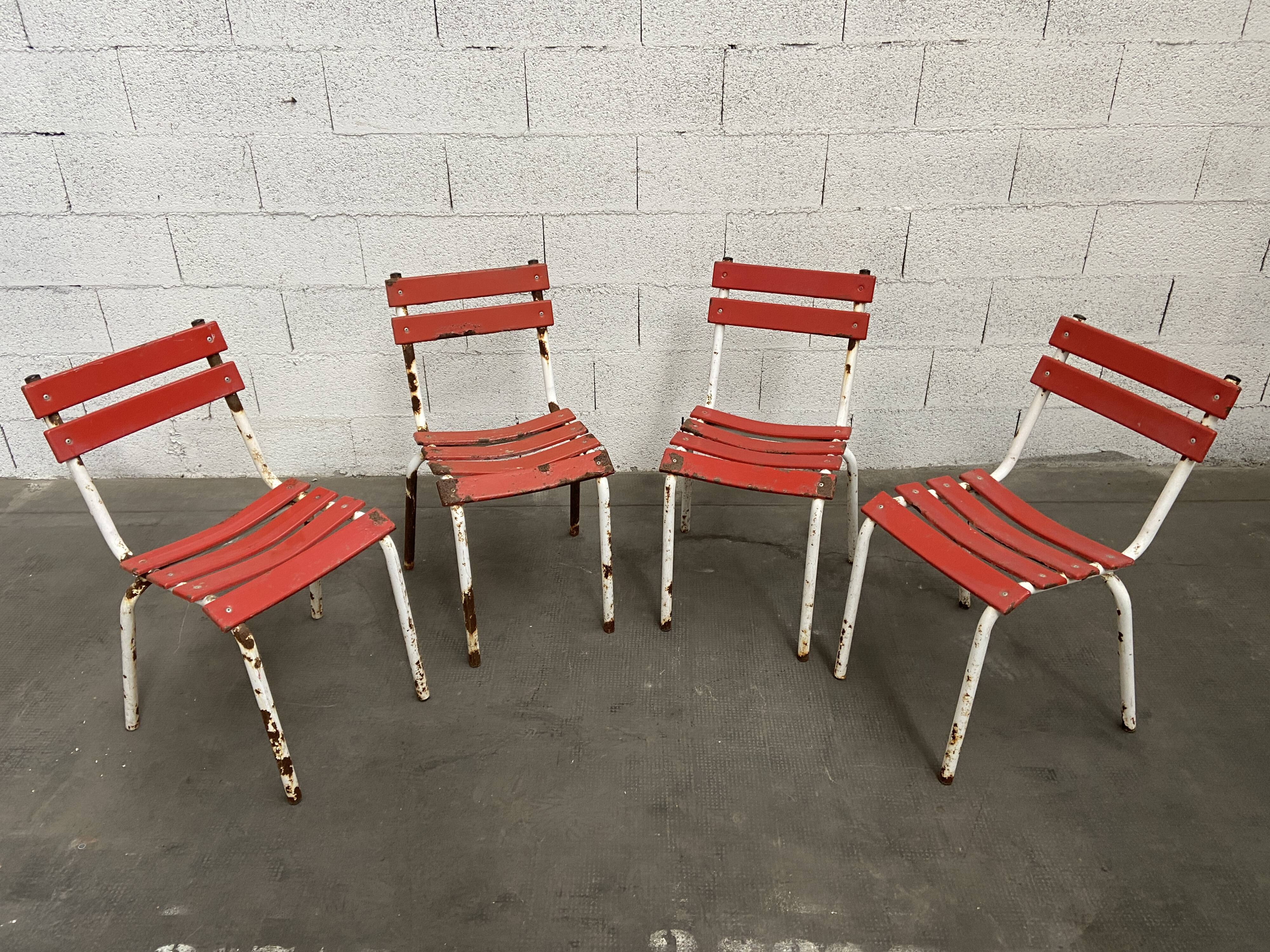 Set of 4 chairs of Café Tolix terrace French bistrot chairs 1960