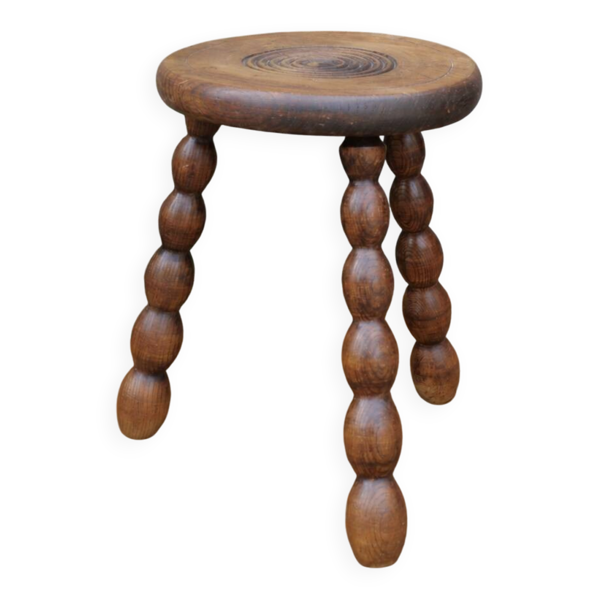 Tabouret tripode en bois, pieds en bois tourné