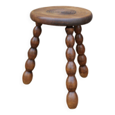 Tabouret tripode en bois, pieds en bois tourné