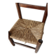 Chaise enfant vintage en bois foncé et assise en paille tressée