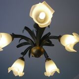 Five Pendant Lights with Frosted White Glass, 1970s