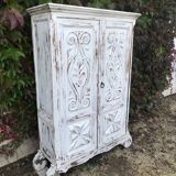 Rustic whitewashed wood cabinet