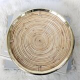 Round rattan and brass bowl, Italy 1970s, Gabriella Crespi style