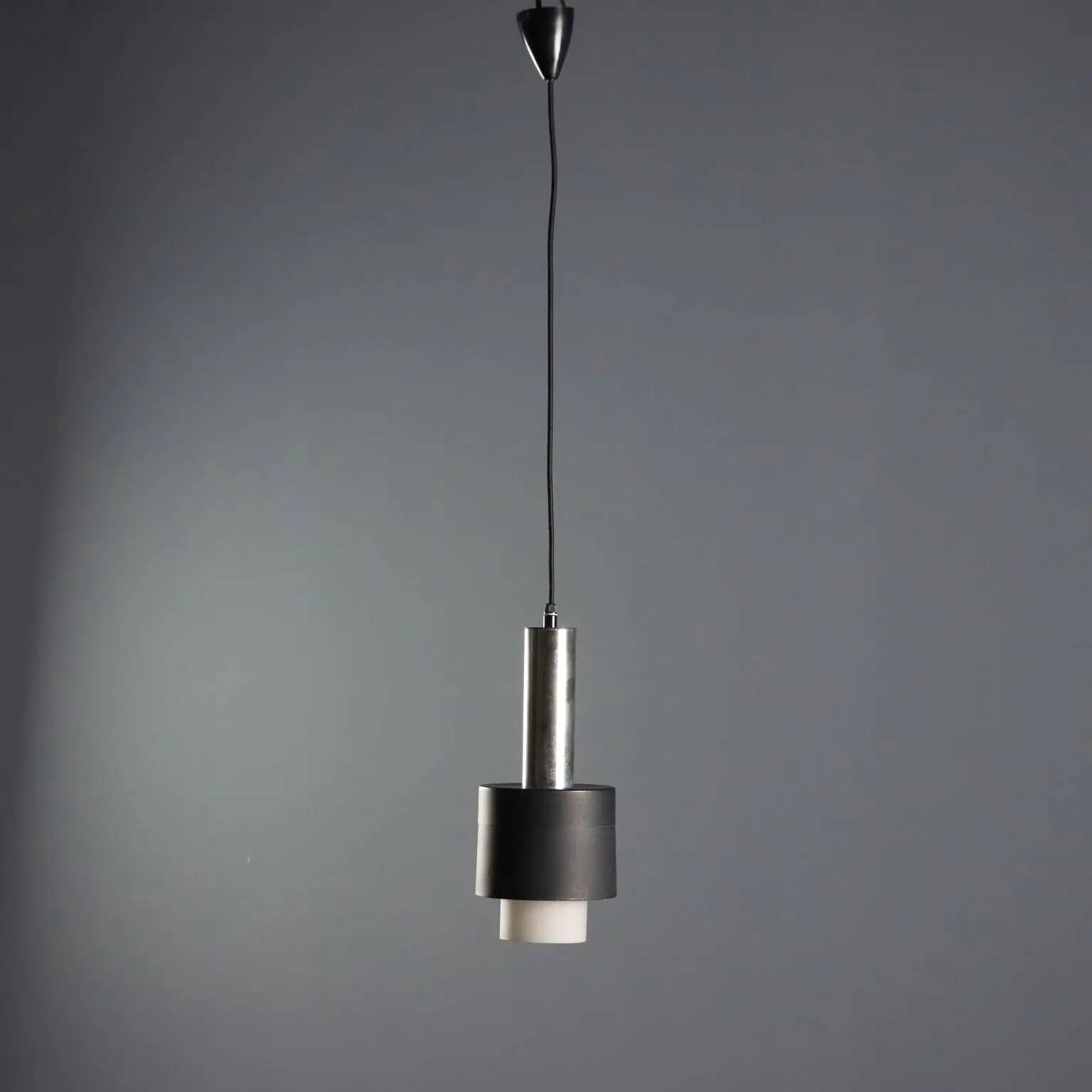Vintage aluminium and glass chandelier, design, Italy, 1960s