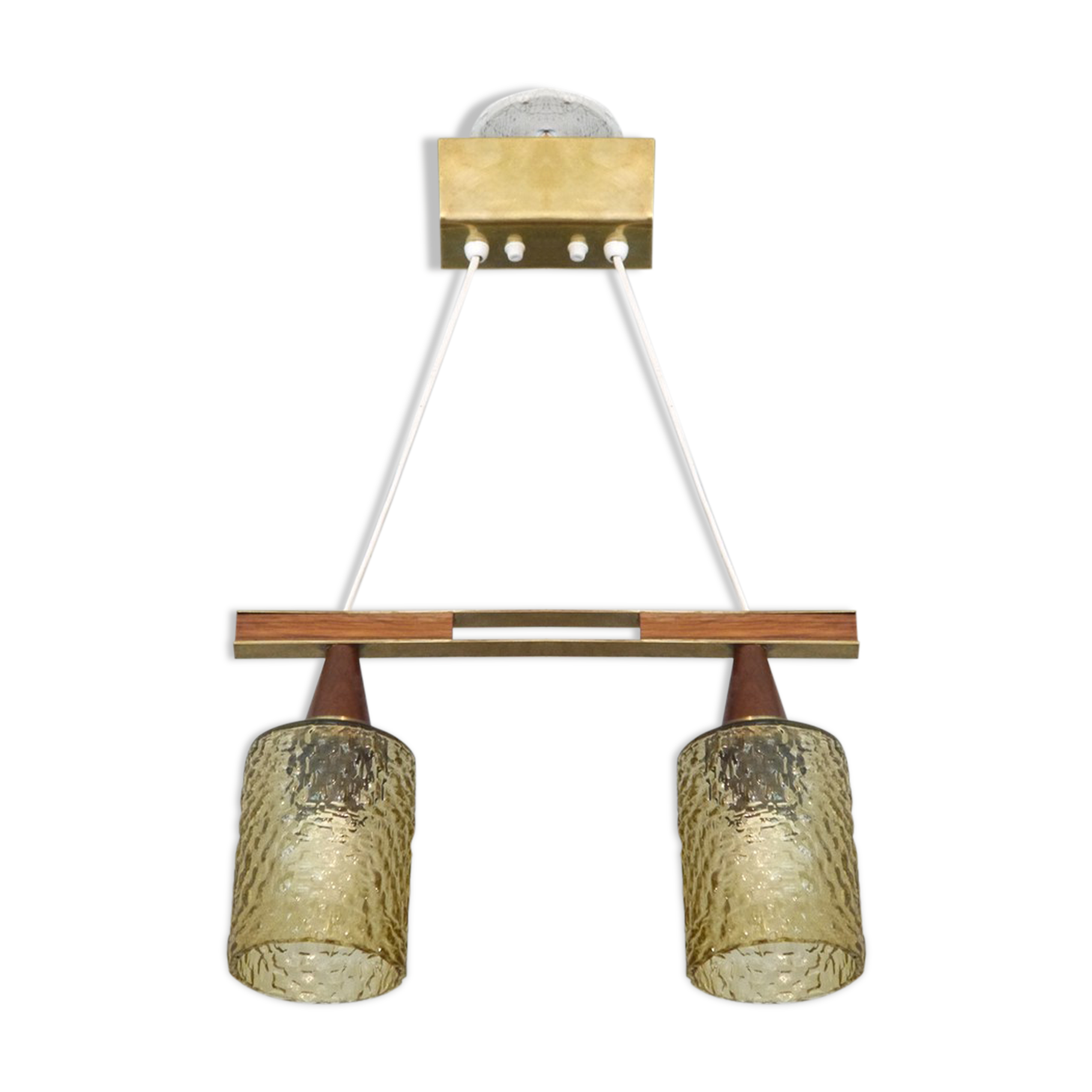 Scandinavian glass and teak pendant lamp 1960