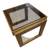 Modernist side table in wood and smoked glass