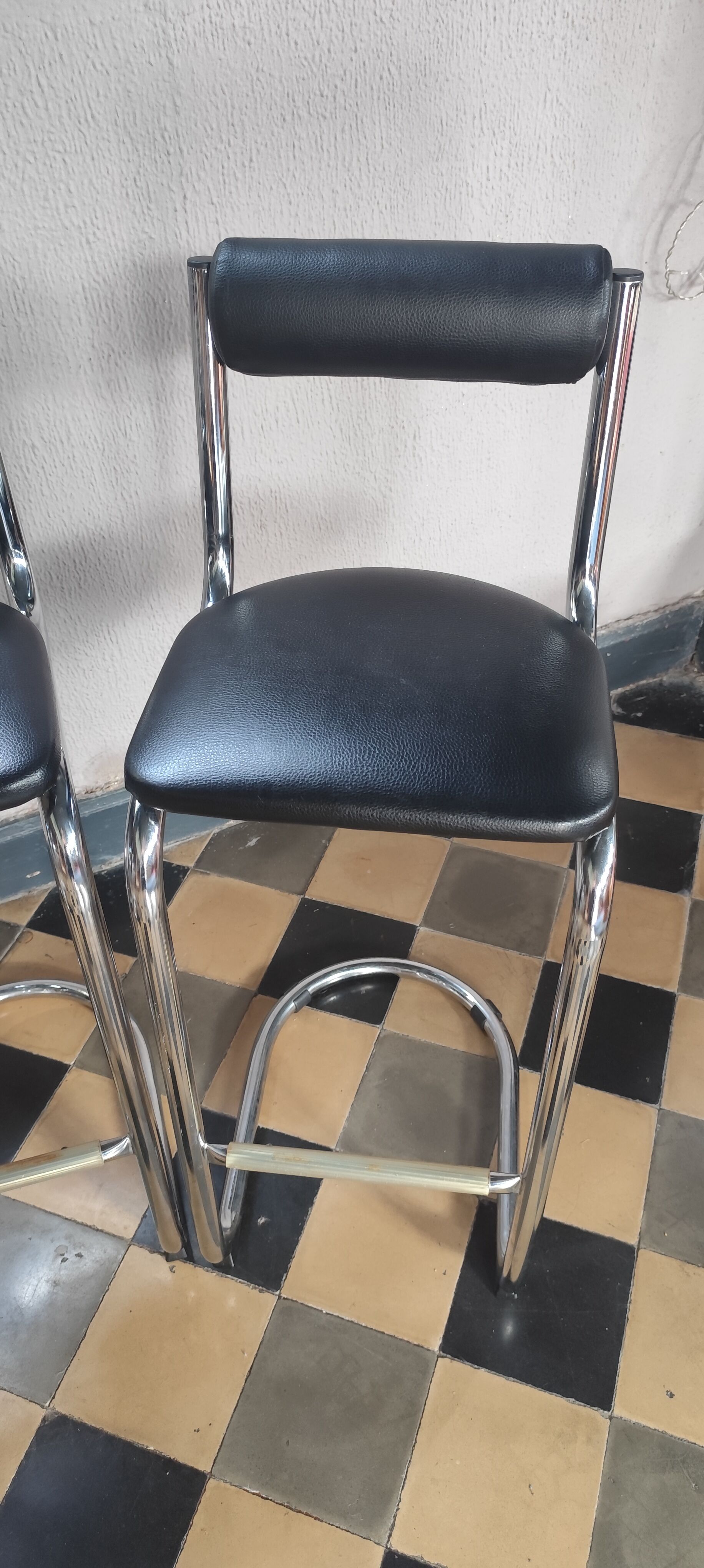 Chaise tabouret de bar chrome 1980