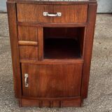 Art Deco bedside table in Niangon wood and green marble