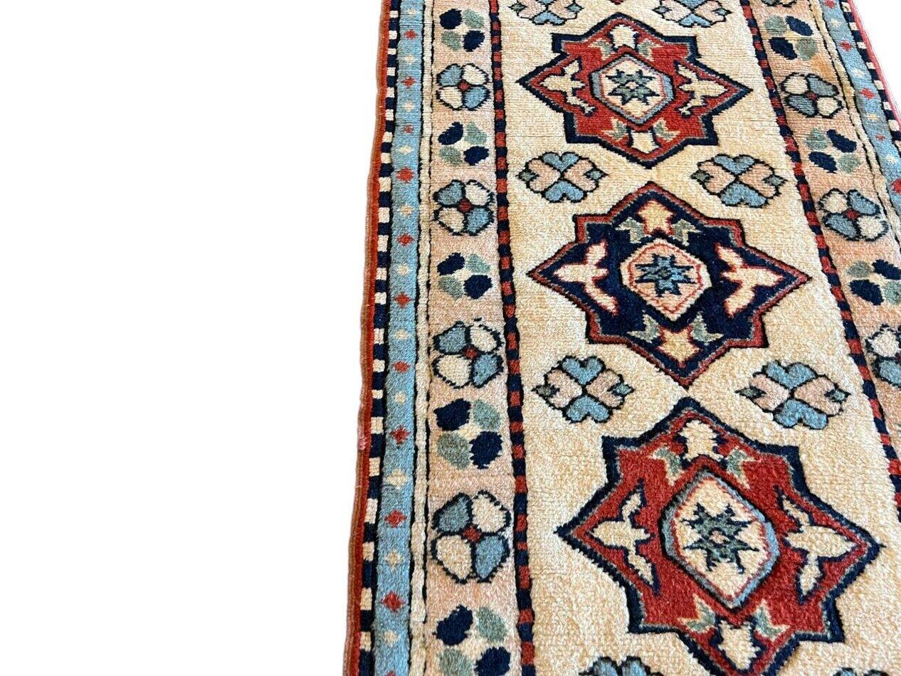 Baby Blue and Beige Long Vintage Hallway Runner