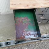 Antique workshop workbench, vintage, metal and wood
