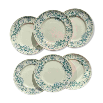 Lot de 6 Petites Assiettes Anciennes Terre de Fer "Figuig" – Longchamp XIXe