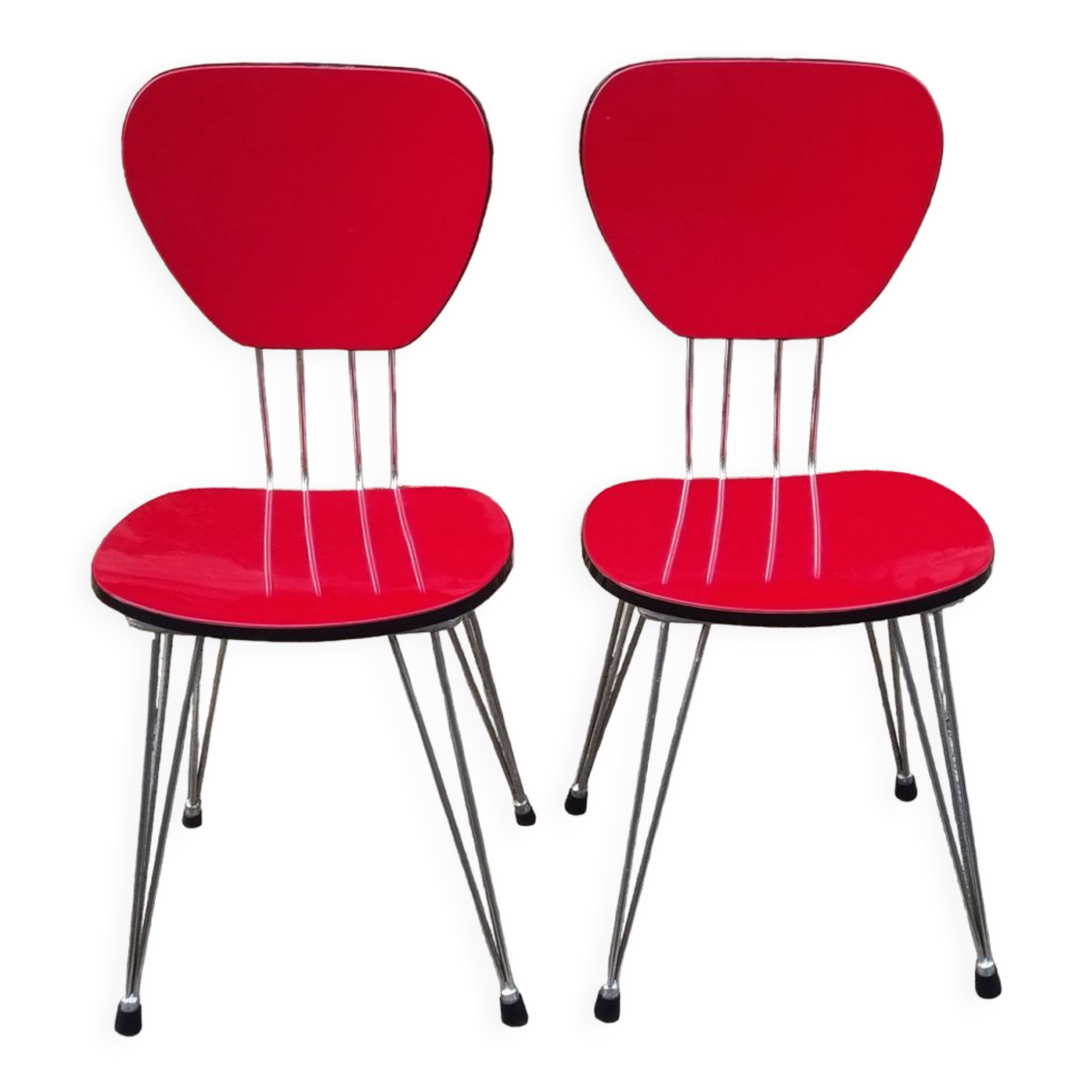 Pair of eiffel, bakelite and metal foot chairs, vintage, 70s
