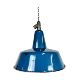 Industrial blue enamel factory lamp with cast iron top, 1960s