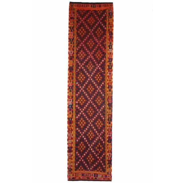 Vintage Turkish Oushak Handmade Wool Cotton Red Runner Rug 115x470
