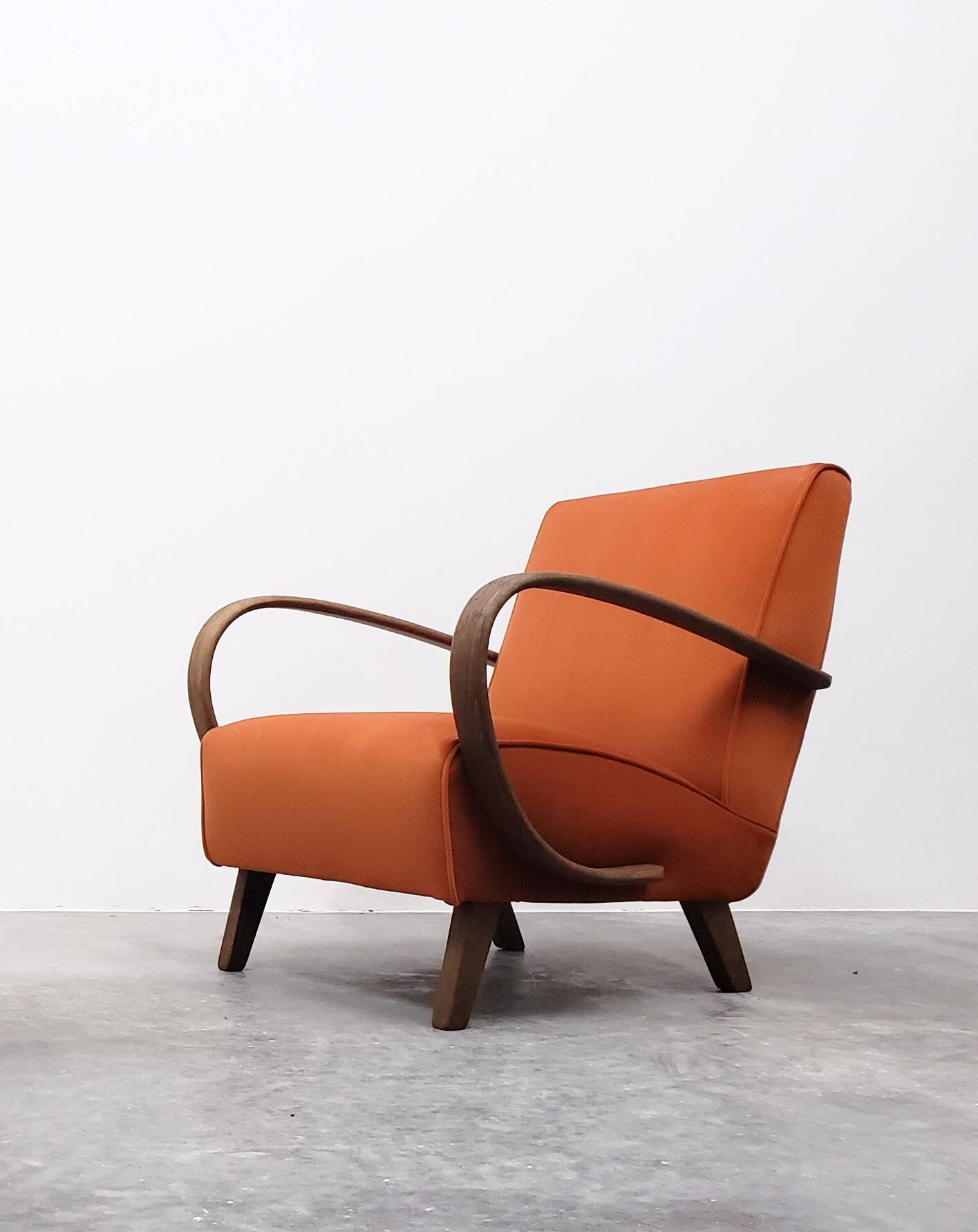 1930 Jindrich Halabala Bentwood Armchair in Rusty Orange Velvet