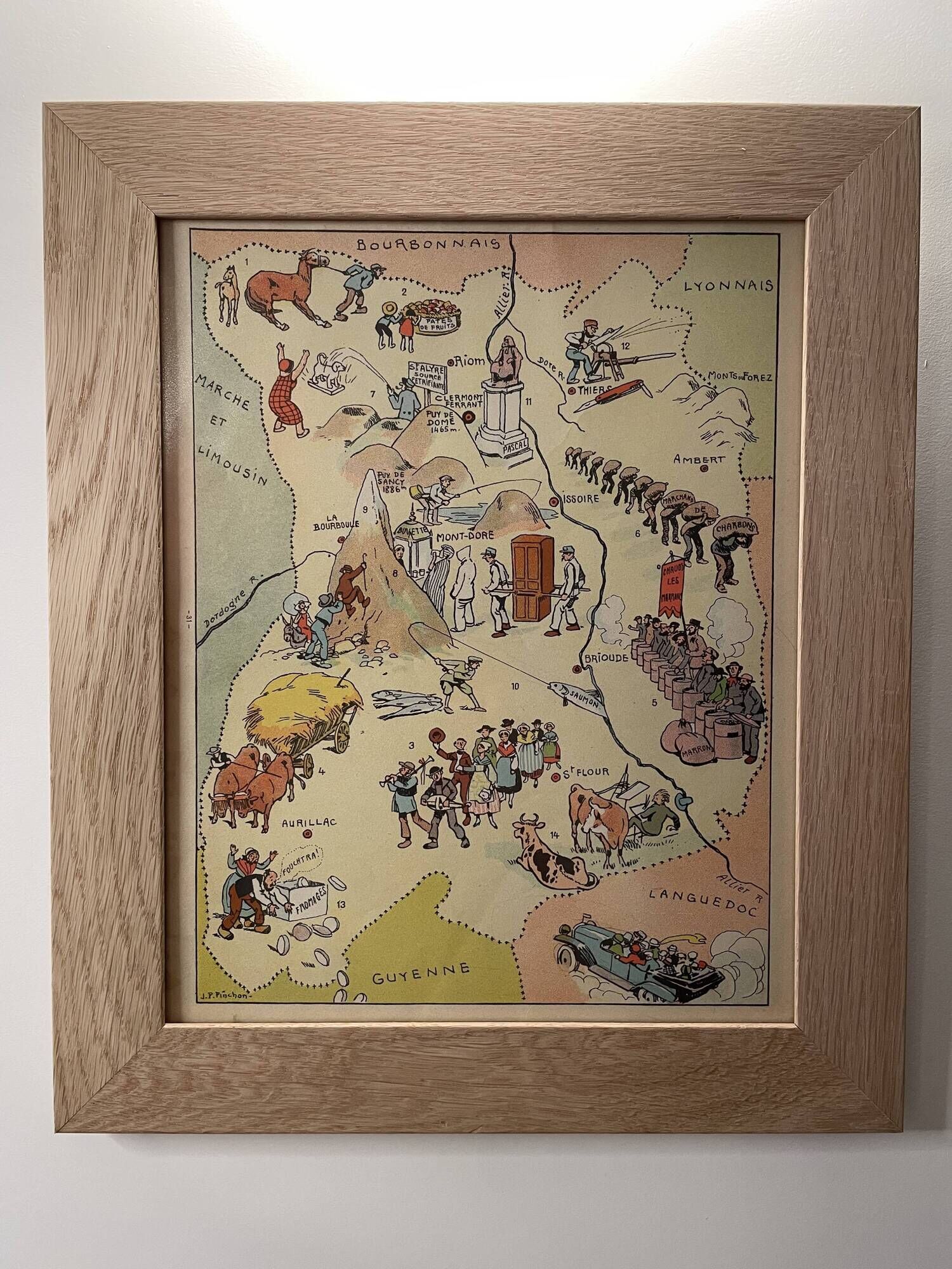 Old illustrated map of Auvergne - JP Pinchon