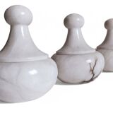 Art Deco Alabaster Set of Three Lidded Urns, Hand-Carved in Spain