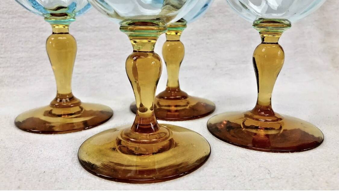 4 old two-tone George Sand wine glasses