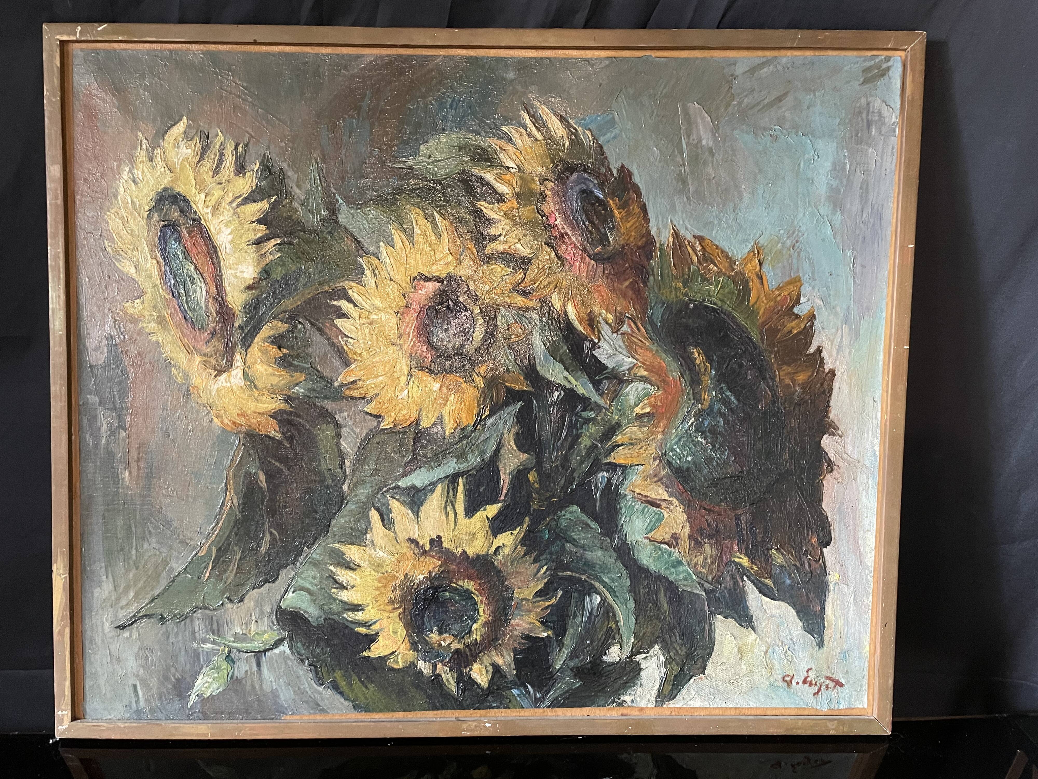 "Sunflowers" Oil on canvas signed