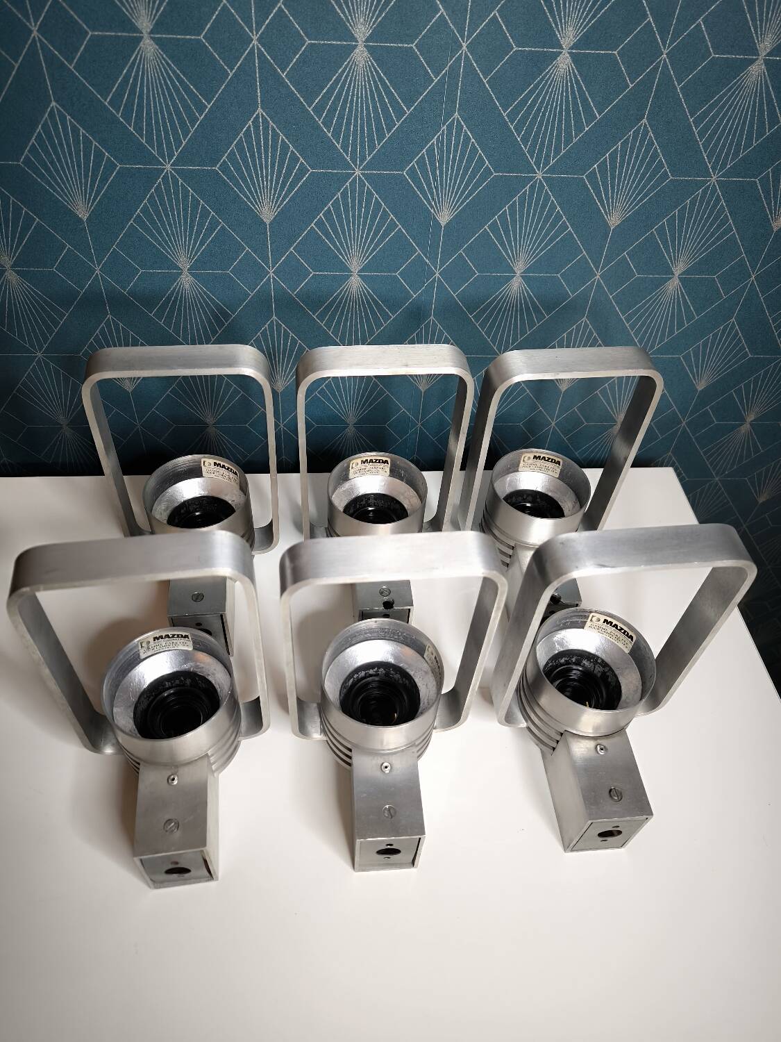 6 Vintage 1960 Mazda Pare Fée range brushed aluminum wall lights