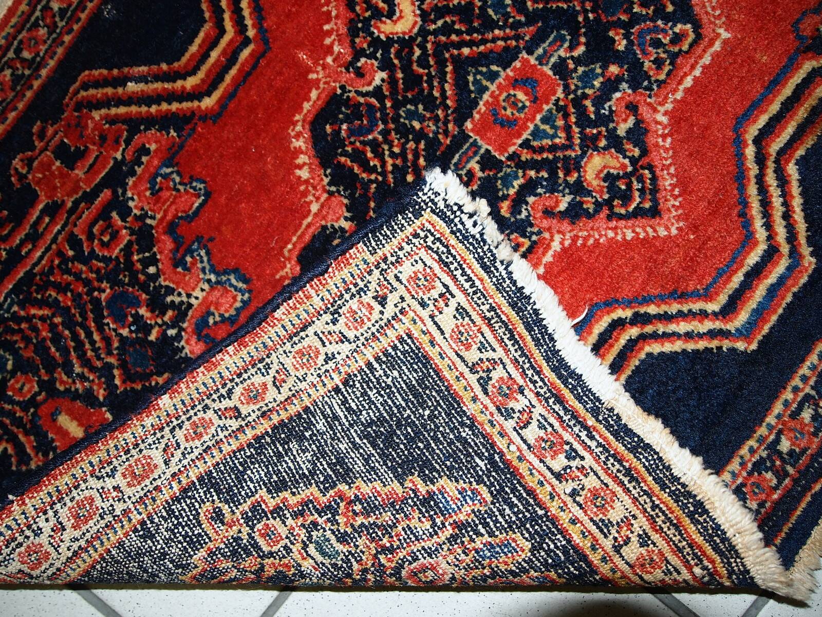 Paire de tapis antiques faits main Senneh persans 52cm x 80cm (1900s)