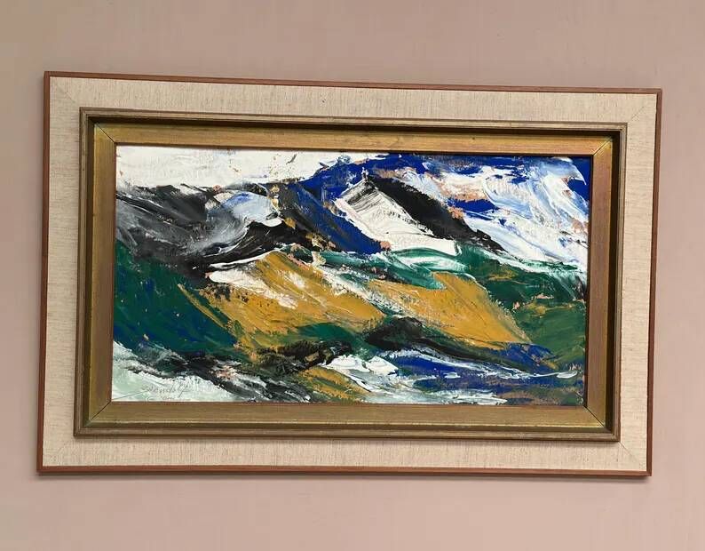 Original Swedish Oil on Cardboard – "Mountains" by Svendolf Carlsson – Signed – Vintage and Framed – 70 × 45 cm (27.6" × 17.7")