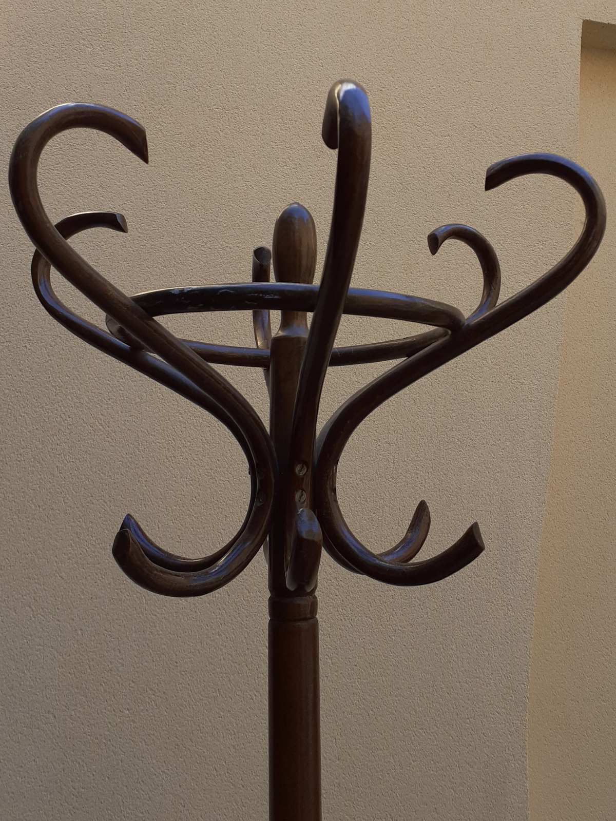 Curved wooden parrot coat holder