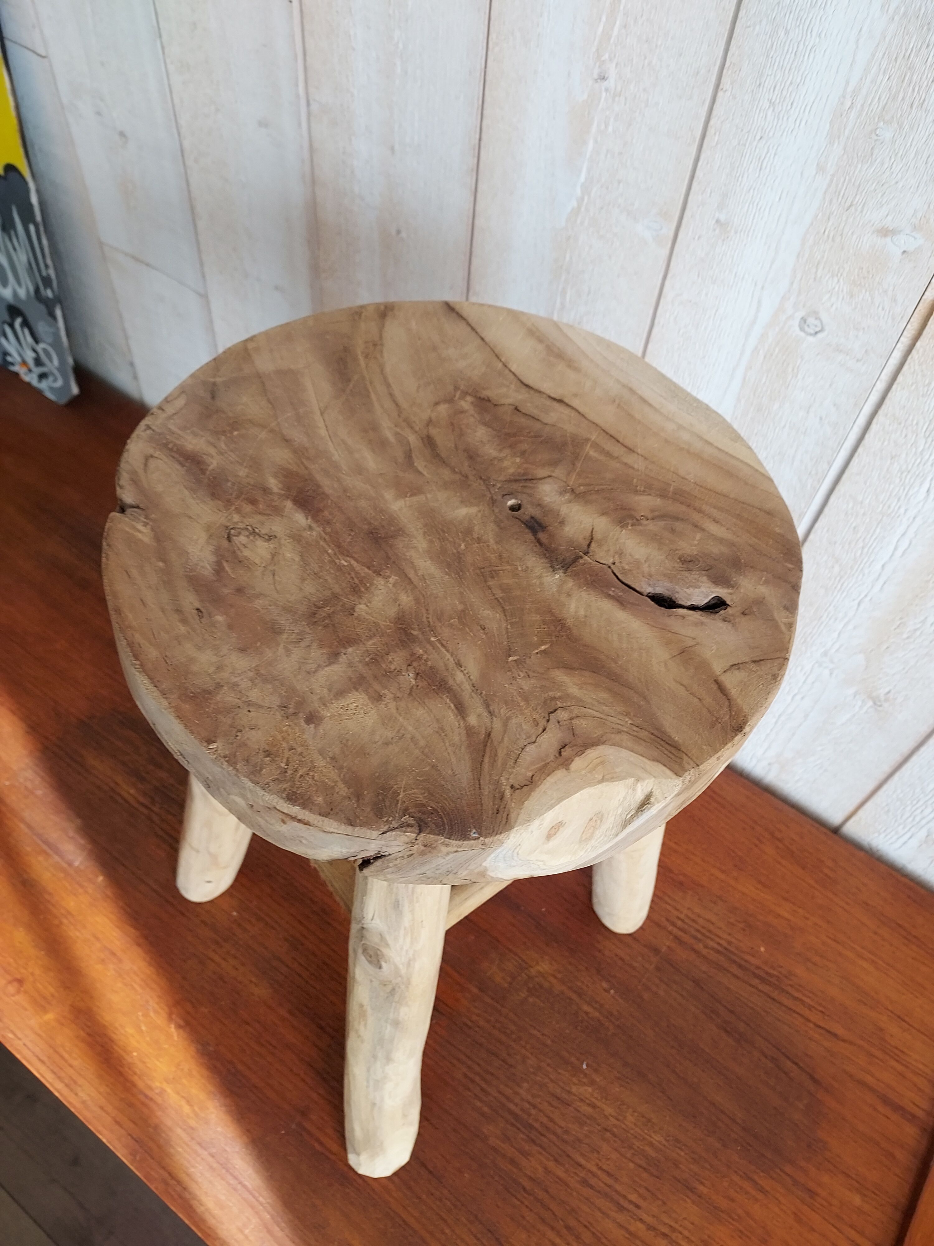 Teak stool raw wood