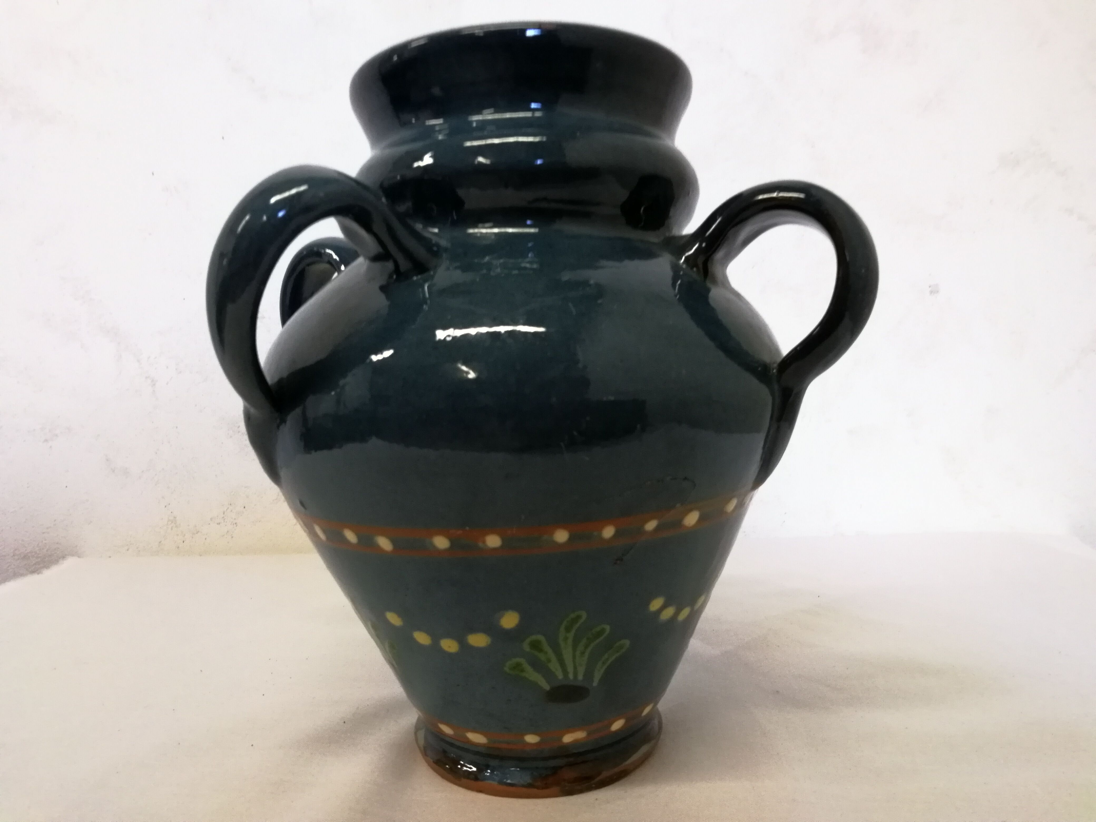 Vase,varnished stoneware pot with 4 handles