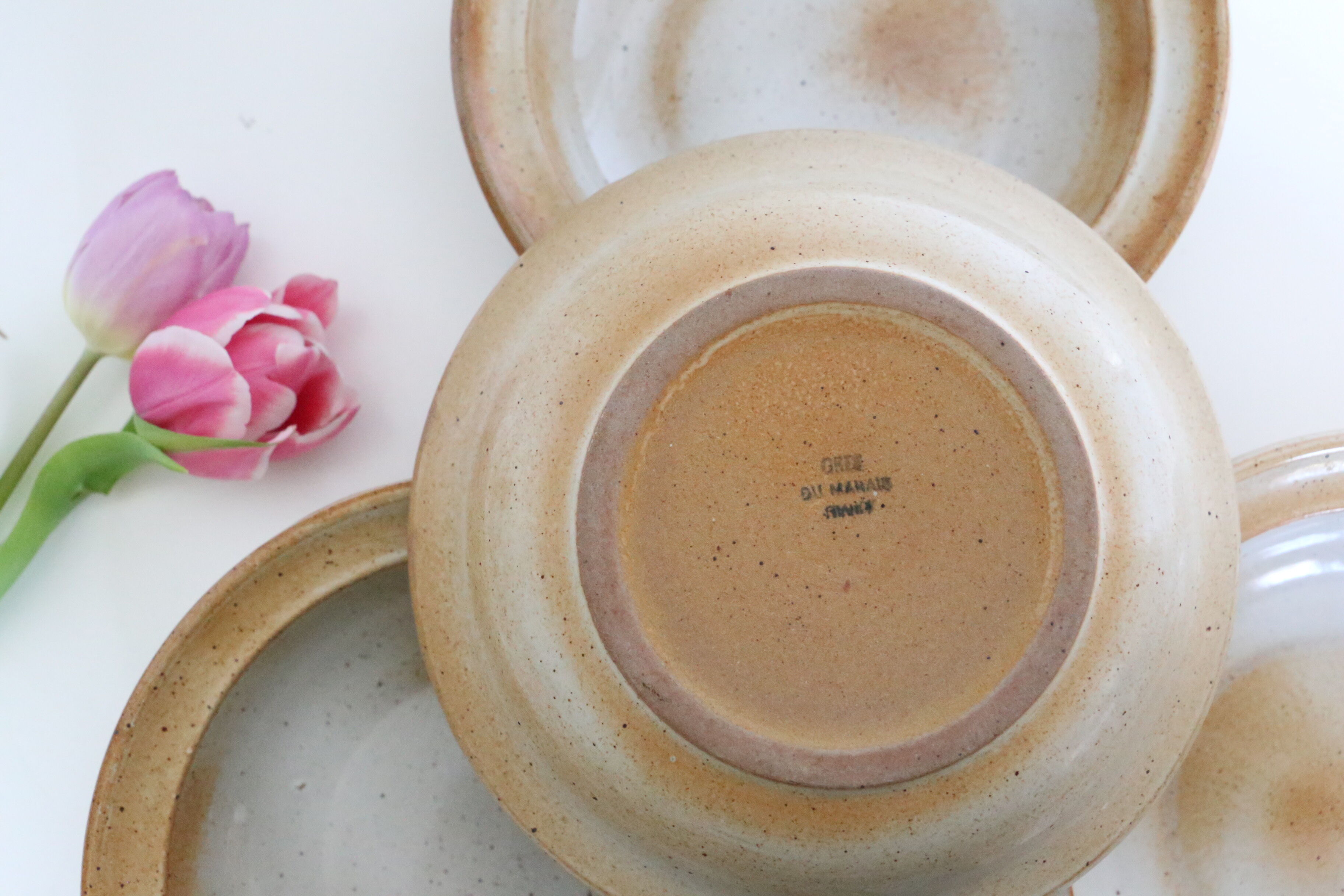 Set of 4 hollow plates Grès du Marais, vintage