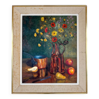 Still life with flowers and fruits